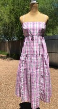 J crew Midi Dress 8 NWT tiered Pink Plaid with Tie Back