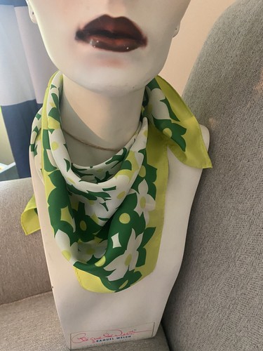 Vintage Floral Scarf 23” Sq. Acetate Satin  Dark Green/lime Japan - Picture 11 of 12