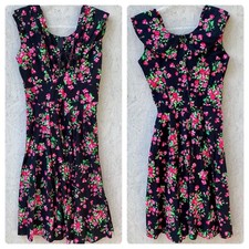 Vintage 90s Goth Floral Lace-Up Corset Fit & Flare Midi Dress S/M Dark Romance