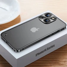 For iPhone 15 16 17 Pro Max 14 13 Metal Frame Bumper Matte Clear Hard Back Case