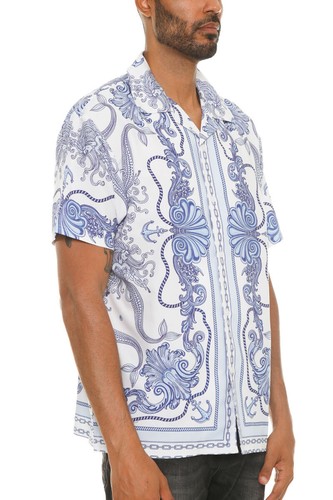 Mens Short Sleeve Paisley Fashion Print Button Down Shirt S-3XL - Picture 3 of 36