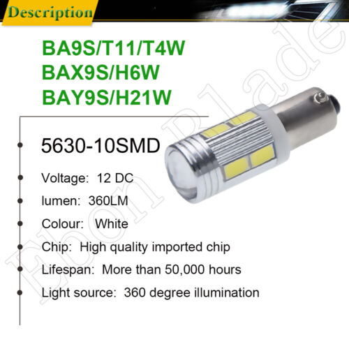 2Pcs BAX9S H6W Car Interior LED Light Indicator Side Bulb White Lamp 10SMD 12V - Picture 2 of 6
