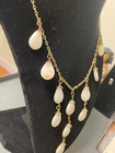 Vintage Teardrop Pearl Charm Necklace Gold Tone Bar Chain layered 16” ornate 50s — photo 3