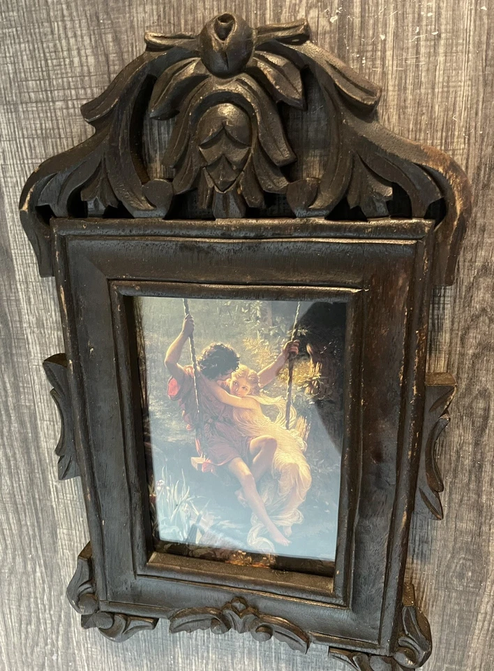 Marco de fotos hecho a mano vintage años 80 madera maciza esmaltada interior decoración coleccionable Foto 4 de 4