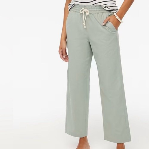 J. Crew Factory Linen Cotton Blend Wide Leg Paperbag Pants Sage Green Size 6