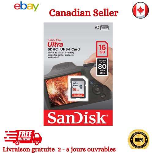 Carte Mémoire SanDisk Ultra SDXC 16 Go Classe 10 80 Mo/s Carte SD Full HD Camera