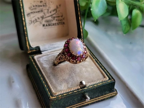 Natural Ethiopian Opal 14K Gold Plated Silver Vintage Engraved Engagement Ring