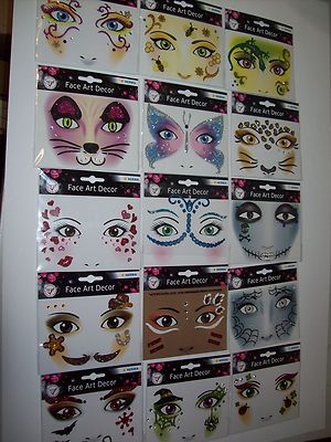 FACE ART Gesicht Sticker Face Tattoo Glitzer Fasching Halloween Gesichtstattoo 