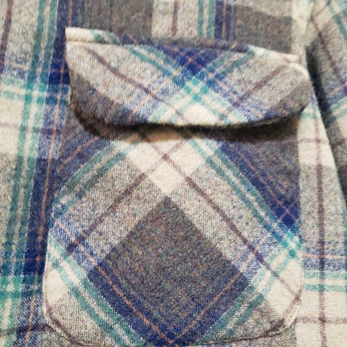 Vtg Pendleton Shirt Mens Medium Brown Green Plaid Wool Flannel Loop Collar Board - Picture 8 of 19