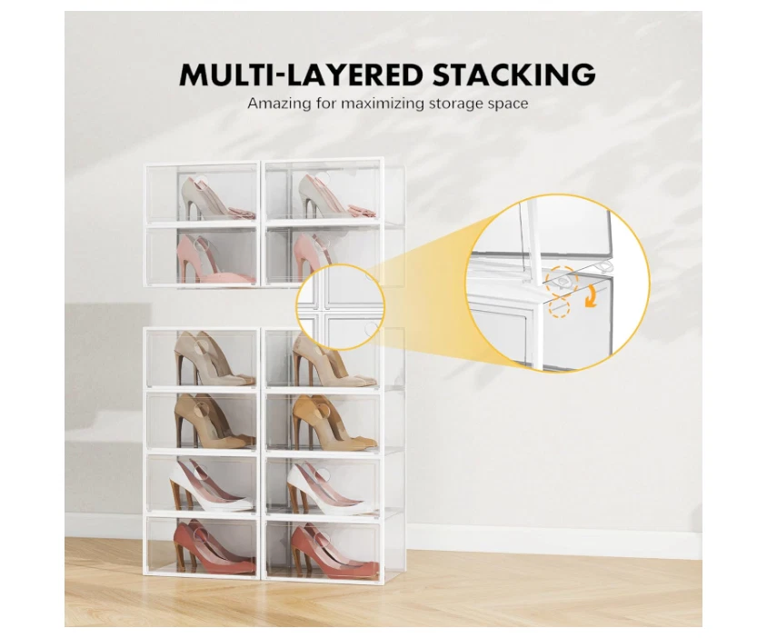 NUEVO VER PRIMAVERA 12 Pack XX-Grande Caja de Exhibición de Almacenamiento de Zapatos Ajuste Talla 13 (Claro) Foto 4 de 4