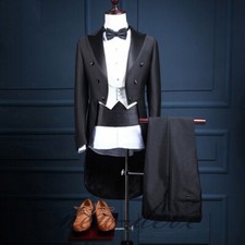Elegant Black Tailcoat Tuxedo Suit Men's Formal Evening Best Man For Wedding