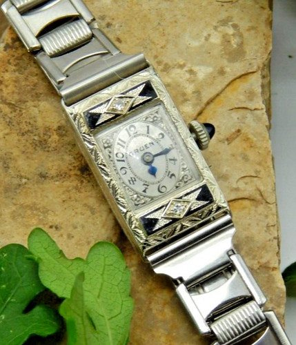 Antike Gruen Gilde Damen massiv 14K Gold 15 Juwel 833/59 Uhr mit Diamanten