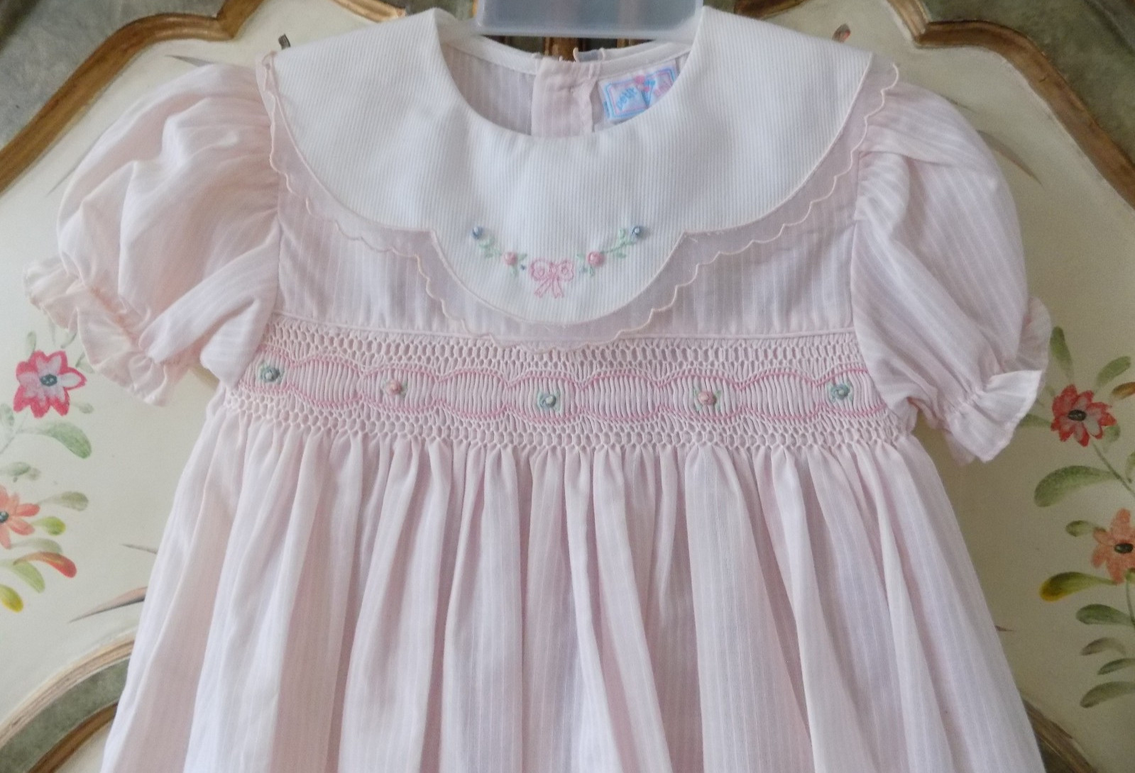 NWT Vintage Petit Ami 24 mo baby girl pink striped smocked embroidery dress