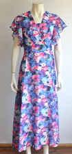 Vintage 70er Maxikleid Boho Chiffonkleid Mottoparty Kleid lang geblümt Gr 38 40