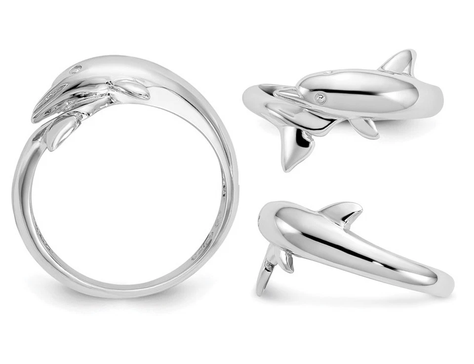 Ladies 14K White Gold Polished Dolphin Ring - Image 4 of 4