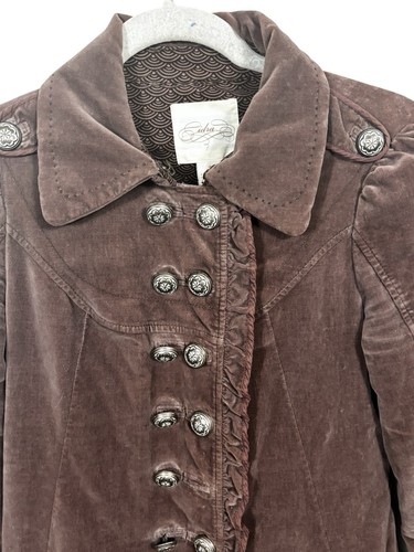Anthropologie Cidra Women's Jacket Brown Size 4 Boho Romantic Ruffle Trim - Picture 3 of 6
