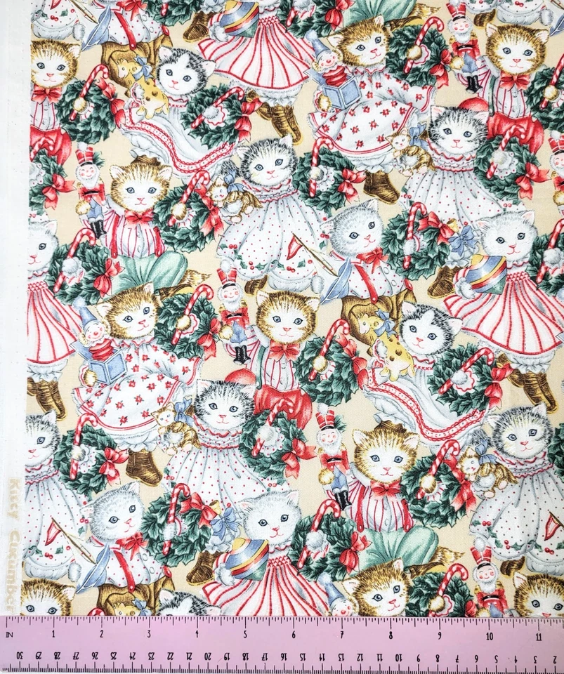Lote de 3 ea 1/2 yd longitudes DE COLECCIÓN GATITO PEPINO NAVIDAD Colección tela ¡NUEVO! Foto 2 de 4