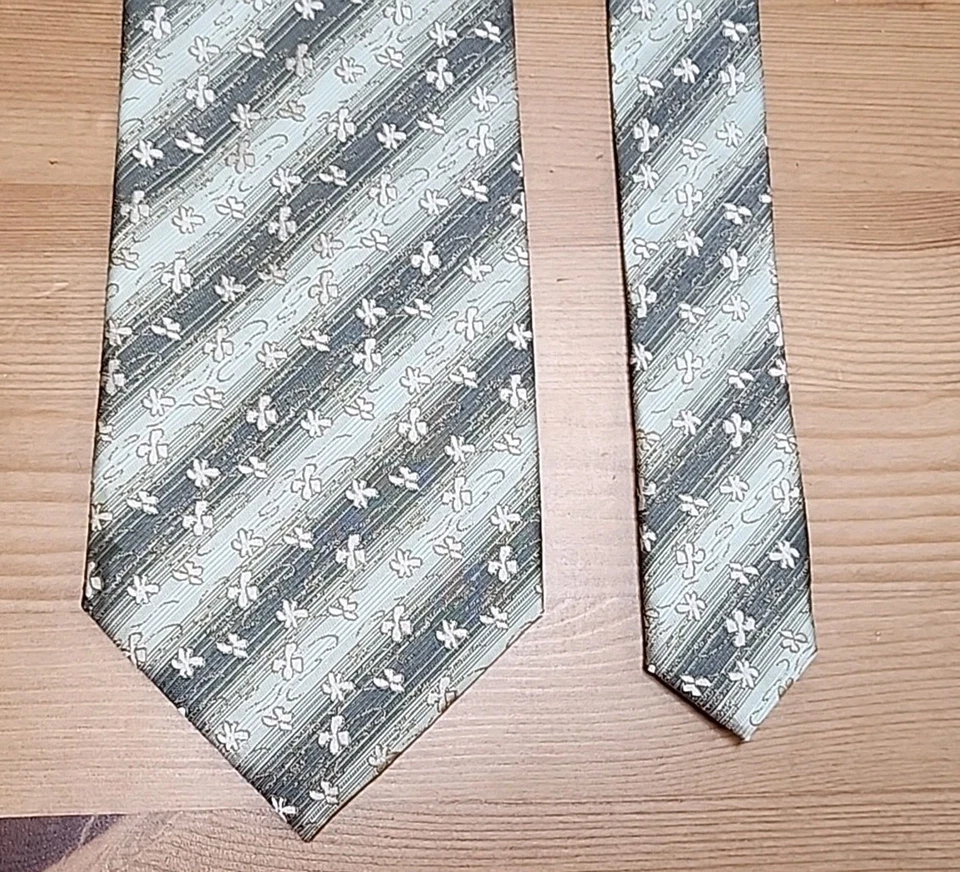 Corbata de seda Jerry Garcia vintage 2003 oro verde rayas diagonales flores 4x57 Foto 3 de 4