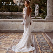 Wedding Dresses Lace Appliques Backless Court Train Mermaid Bridal Gown