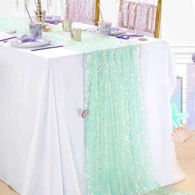 1X Laser Glitzer Pailletten Tischläufer Hochzeit Geburtstagsparty Schimmernd - Bild 1 von 4