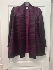 Chico s Travelers Pleated Ribbed Jacket Purple Black Open Front Size 0 Or US 4/6