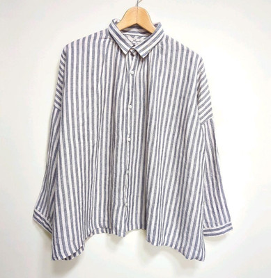 ICHI Antiquites Linen Collared Blouse Striped Exc