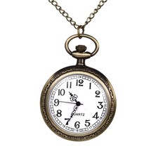 Vintage Bronze Arabic Numeral Pocket Watch Necklace Quartz Chain Unisex Gift