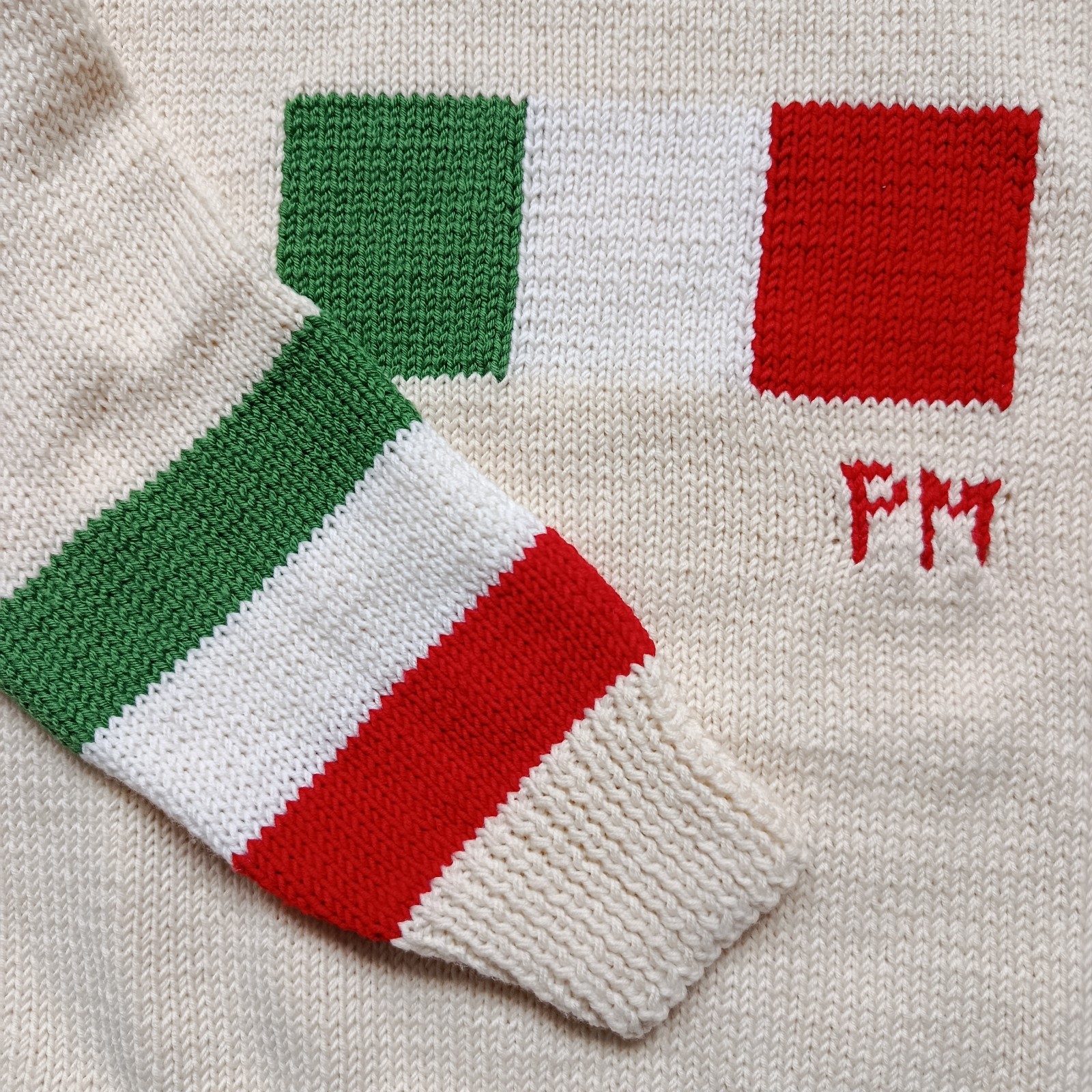 Vintage Hand-Knitted Italian Flag Wool Sweater Après Ski Retro Knitwear Olympic