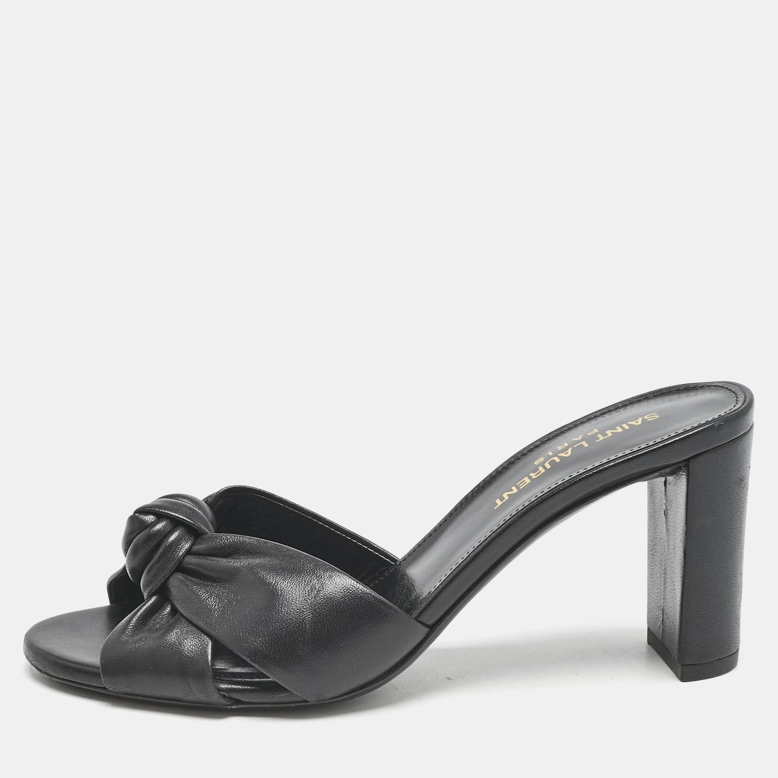 Saint Laurent Black Leather Bianca Slide Sandals Size 36 EU