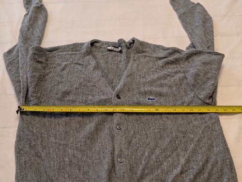 IZOD LACOSTE Sweater Cardigan Large Vtg Orlon Grandpa V Neck Button Down Gray - Picture 8 of 9