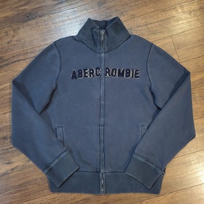 Abercrombie & Fitch Full Zip Sweatshirt Mens XL Blue Spell Out Embroidered Mock