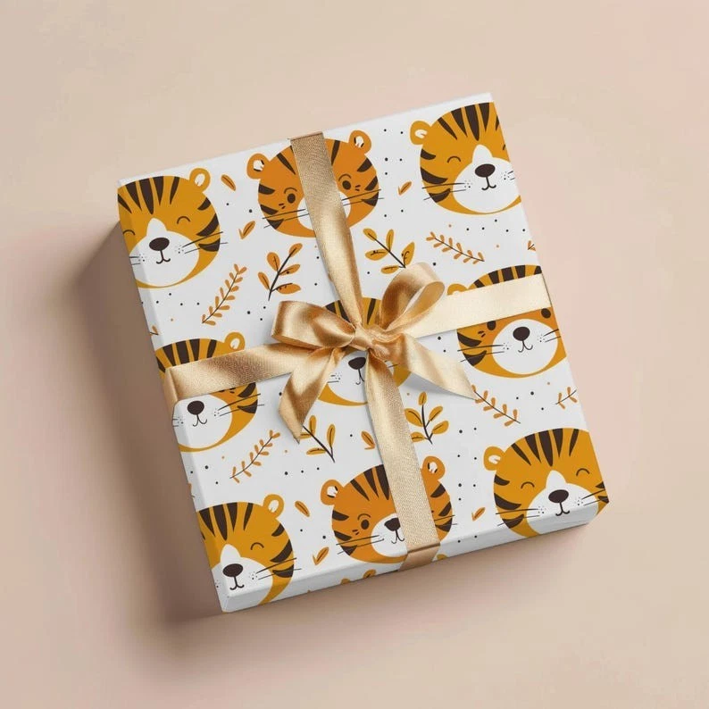 Lindo papel de envolver animales, envoltura de regalo de cumpleaños para niños, rollo de baby shower regalo Foto 2 de 4