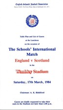 TABLE PLAN & GUEST LIST for England v Scotland (Schoolboys @ Wembley) 1984