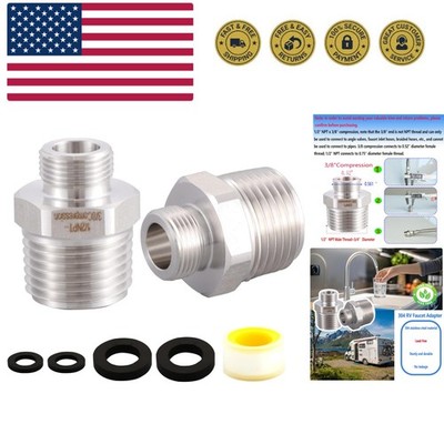 304 RV Faucet Adapter（Lead-Free）, 1/2 to 3/8 reducer faucet adapter - Stainle...