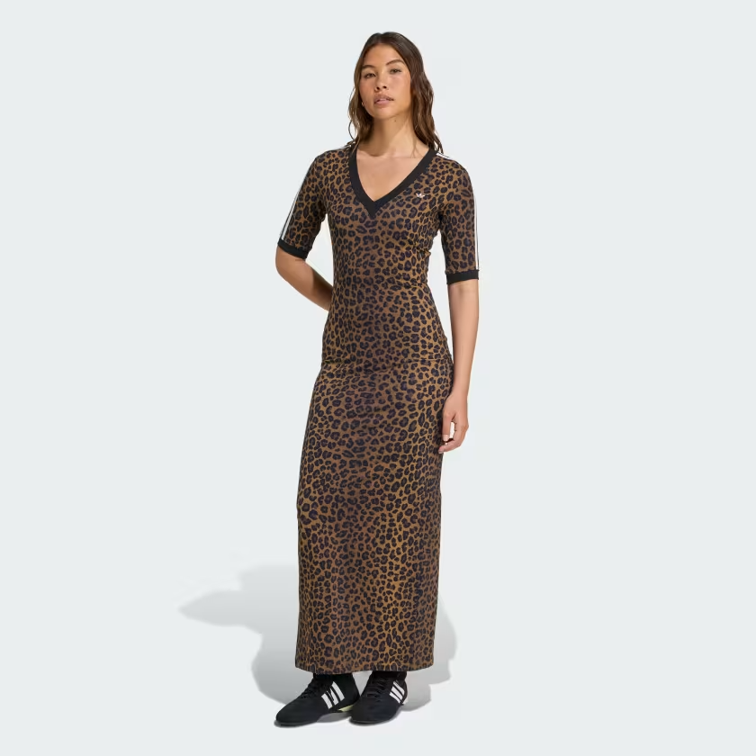 adidas Women Leopard V-Neck Maxi Dress Multicolor Dresses S Multicolor