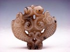 Old Nephrite Jade Stone Carved Pendant Double Carp Fish & Wave #01102601 — photo 5