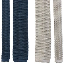 Paul Stuart Silk Knit Necktie Mens 60.25 x 2.75 Blue Ivory Lot of 2 Ties