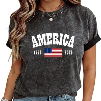 America 250 Women s Graphic Tee   Patriotic Shirts 1776 2026   Floral, Flag, USA