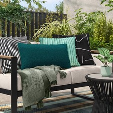Teal Blue Boucle Weave Decorative Throw Pillow Cover Outdoor Lumbar Accent 12x24