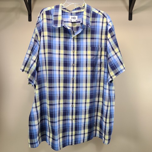 Harbor Bay HB Button Down Shirt Mens 3XL Blue Plaid Short Sleeve Polyester Blend - Picture 2 of 16