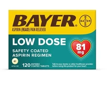 Aspirin Regimen Bayer Low Dose Pain Reliever Enteric Coated Tablets 81 mg 120 Ct