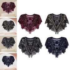 Women's 1920S Shawl Wraps Flapper Fancy Cloak Mesh Scarf Beaded Sequin Cape