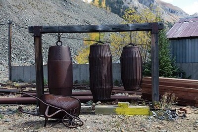 Silverton Colorado Old Hundred Gold Mine 2015 Mining Ore Bins Wheelbarrow