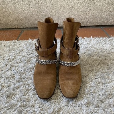 AMIRI Womens Shoes Tan Brown Suede Buckle Ankle Boots Chain Size 36 $1390