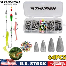 64pcs Fishing Weights Sinkers Fishing Accessories Kit Fish Beads Bullet Sinkers
