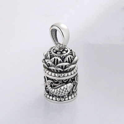 Echt 925 Sterling Silber Tibetisches Amulett Box Damen Herren Filigran Lotus Anhänger
