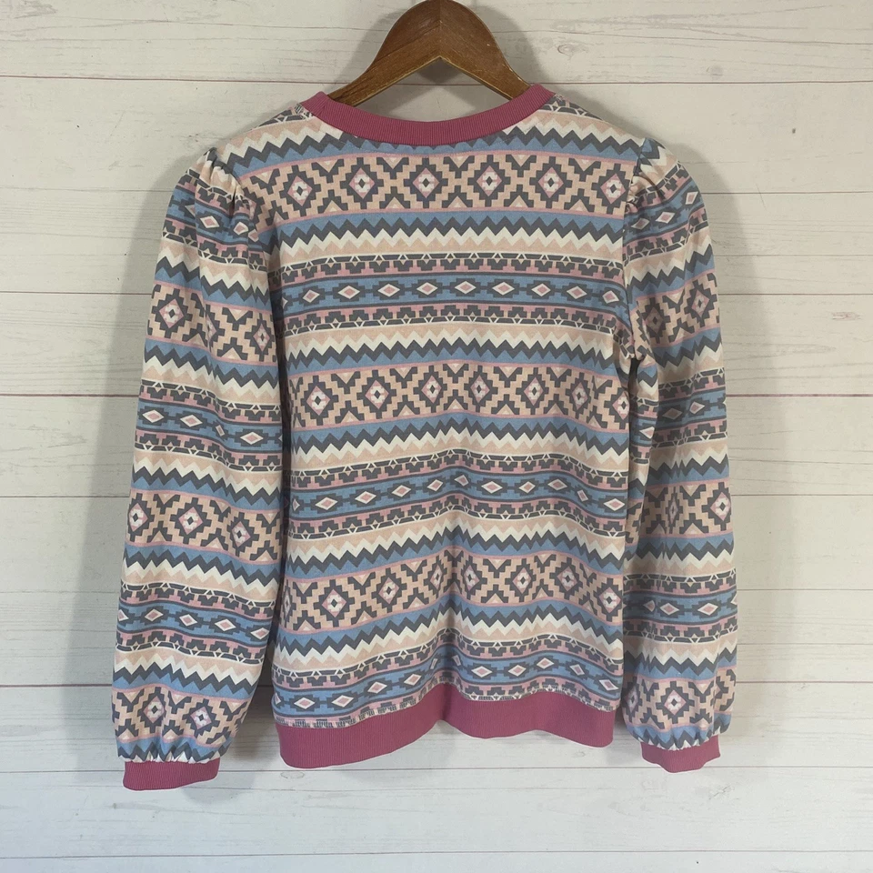 Wrangler 女孩阿兹特克印花套衫轻便运动衫,尺寸 L,粉色/蓝色 — 第 3/4 张图片