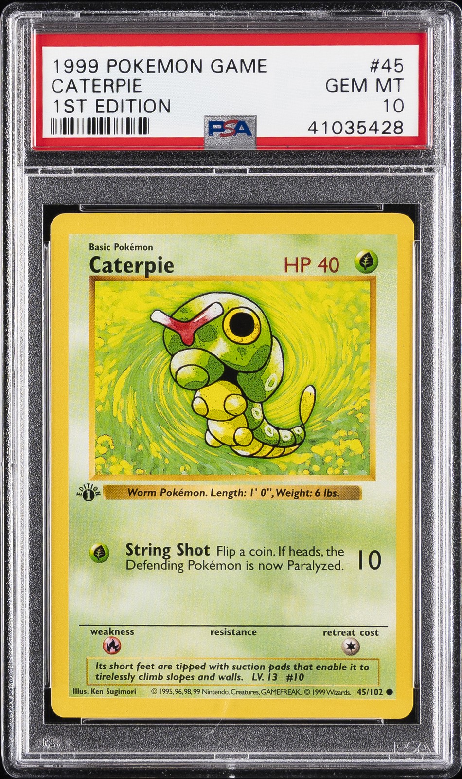 1999 POKEMON GAME 1ST EDITION #45 CATERPIE PSA 10