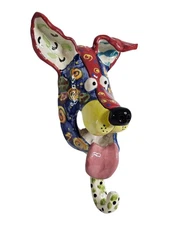 Handmade Colorful Ceramic Dog Head Face Wall Hanging Hook Pop Art Sculpture Core