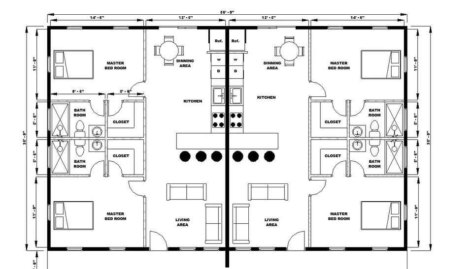 Дуплексные планы домов коттедж на заказ 4 спальни и 4 ванные комнаты с оригинальными CAD и PDF - Изображение 2 из 4
